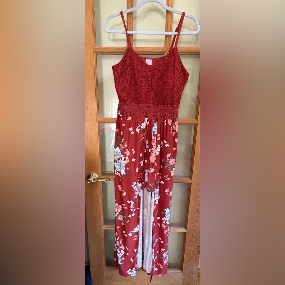 No Boundaries Red Floral Maxi Romper